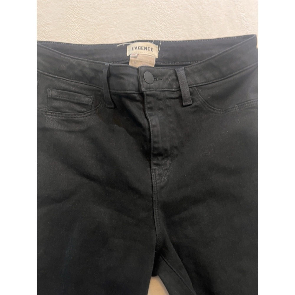 L'agence Kendra High Rise Cropped Flare Pant Noir Coated Cotton Stretch Size 27 - Picture 5 of 10